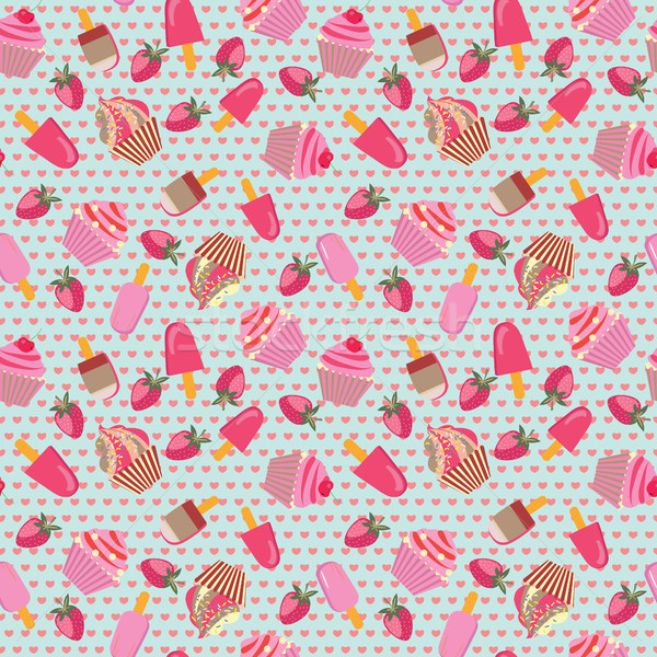 Cute Dessert Pattern with ice-creams and cup-cakes. Stock photo © Margolana