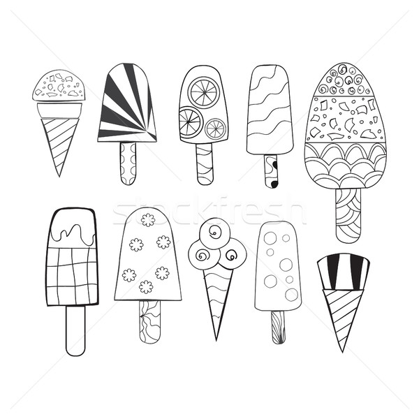 Doodle Set of ice cream for coloring book Stock photo © Margolana