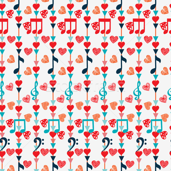 Cute Seamless pattern with music notes and hearts Stock photo © Margolana