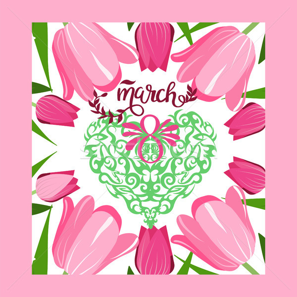 Floral frame with text 8 March floral vector greeting card. Stock photo © Margolana