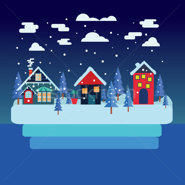 Winter country night landscape with firs  Stock photo © Margolana