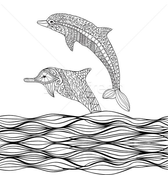 dolphins with scrolling sea wave  Stock photo © Margolana