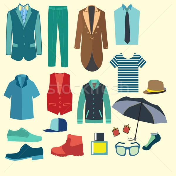  Set of flat men clothes and accessories icons - Illustration Stock photo © Margolana