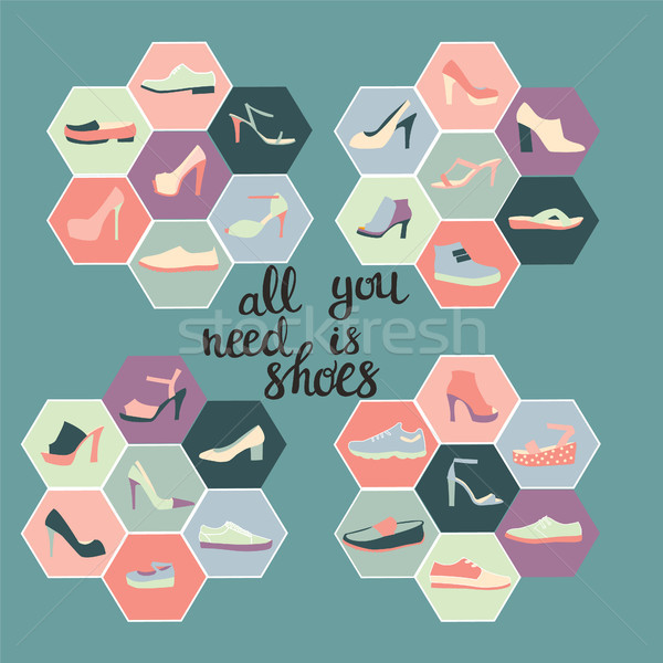 fashion icon set collection of shoes and  Lettering text  Stock photo © Margolana