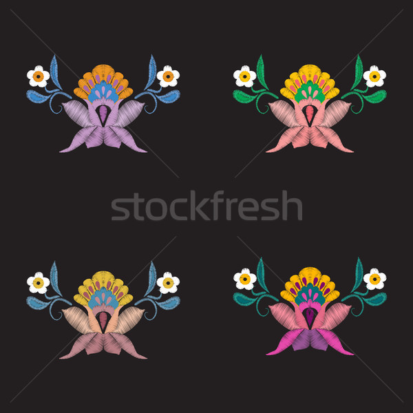  Embroidered design elements with flowers and leaves in vintage  Stock photo © Margolana
