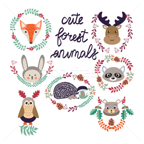 cute forest elements animals and plants  Stock photo © Margolana