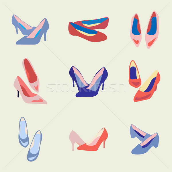 Сток-фото: коллекция · моде · обувь · вектора · модный · цветами