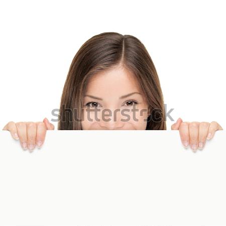 Billboard kobieta patrząc podpisania odizolowany biały Zdjęcia stock © Maridav