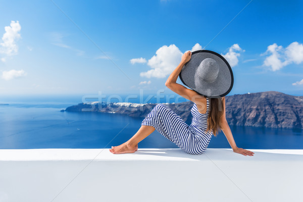 Europe vacation destination luxury Oia hotel woman Stock photo © Maridav