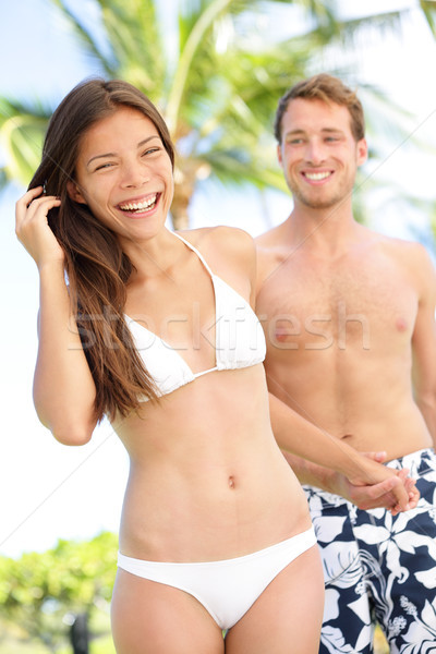 Happy romantic couple summer vacation beach fun Stock photo © Maridav