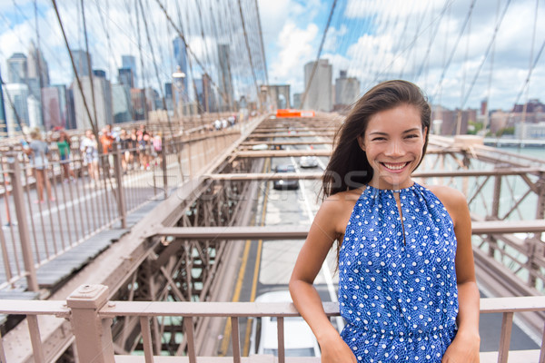 Beautiful young Asian woman portrait on Brooklyn bridge, New York city Stock photo © Maridav