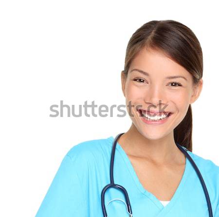 Foto stock: Enfermera · sonriendo · retrato · blanco · sonrisa · mujeres