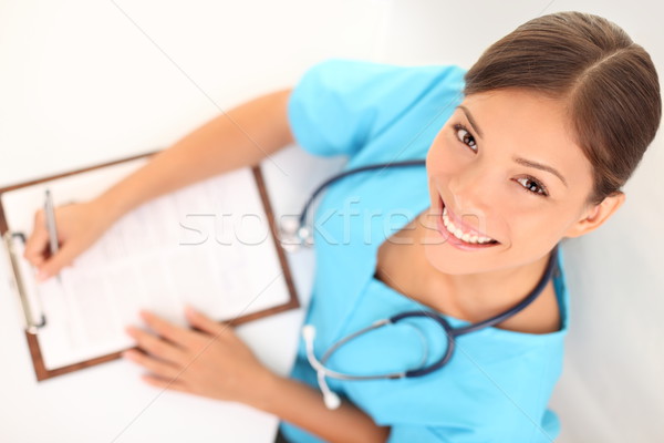 Foto stock: Jóvenes · médicos · médico · mujer · enfermera · de · trabajo