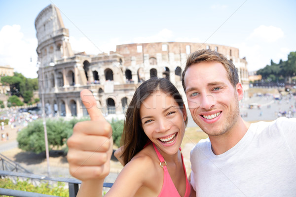 Selfie - Romantic travel couple by Coliseum, Rome Stock photo © Maridav