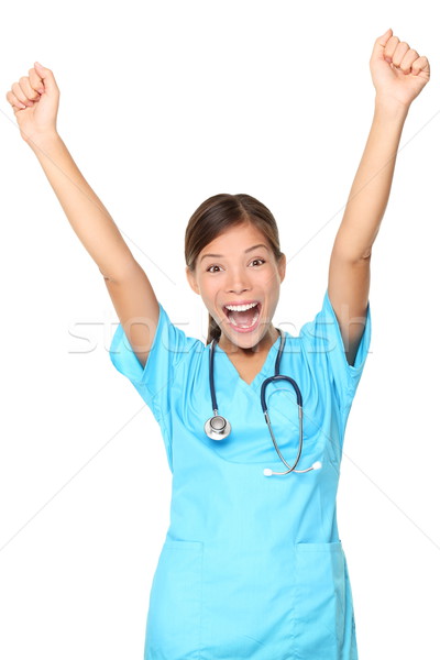 Cheerful happy medical nurse woman isolated Stock photo © Maridav