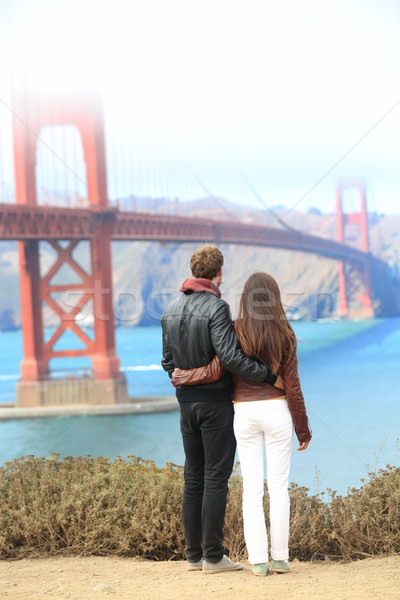 San Francisco Golden Gate Bridge Reise Paar jungen Stock foto © Maridav