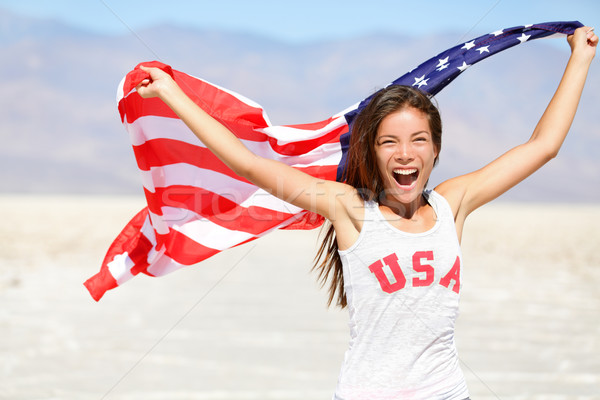 Foto stock: Bandeira · americana · mulher · EUA · esportes · atleta · vencedor