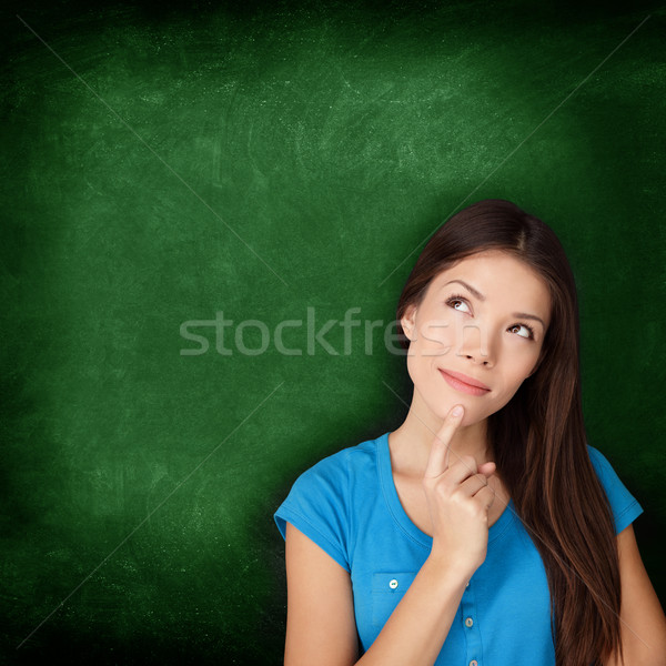 Thinking woman student or teacher with blackboard Stock photo © Maridav