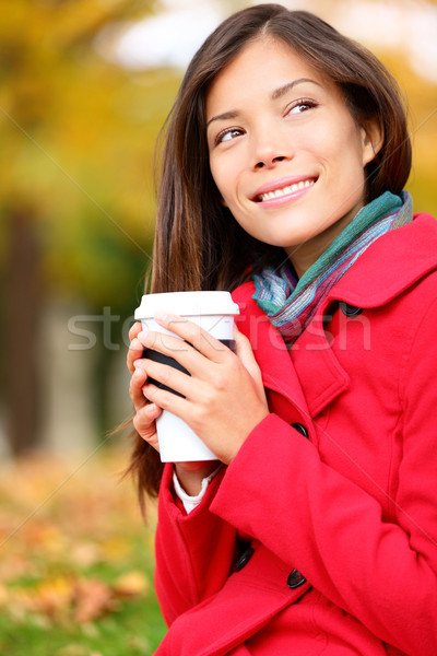 [[stock_photo]]: Café · femme · automne · automne · forêt