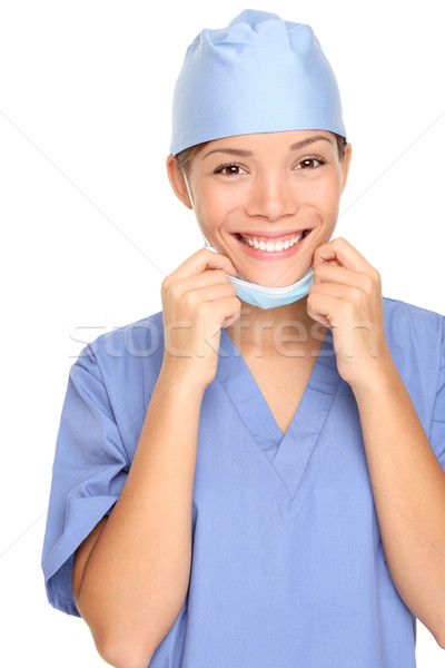 Stockfoto: Jonge · verpleegkundige · portret · vrouwelijke · chirurg · masker