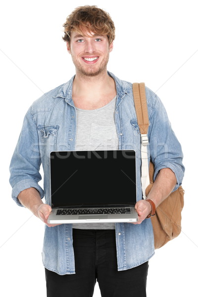 Főiskola egyetemi hallgató mutat laptop képernyő férfi Stock fotó © Maridav