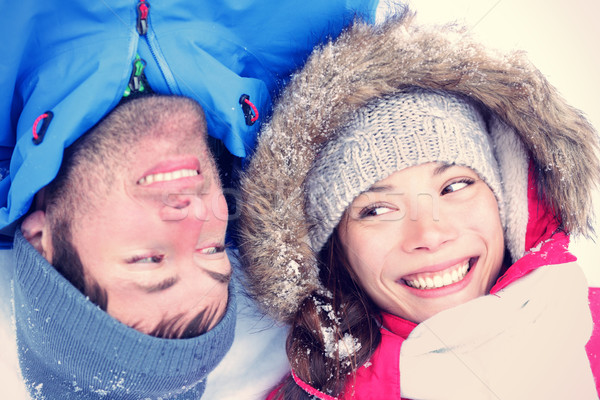 Alegre asiático caucasiano casal feliz inverno Foto stock © Maridav