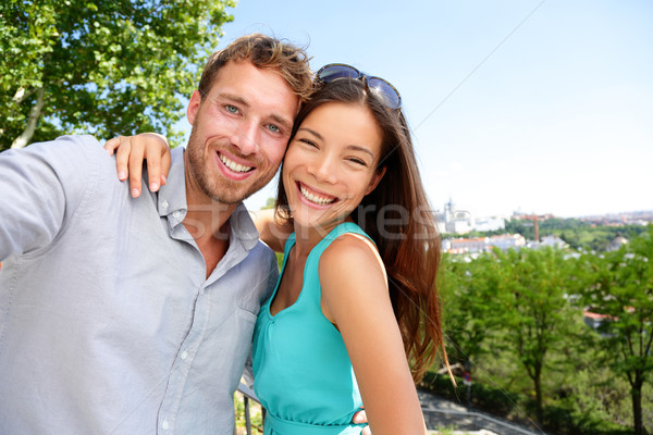 Couple tourists taking travel selfie self portrait Stock photo © Maridav