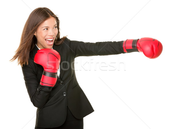 Femme d'affaires boxe femme d'affaires costume rouge gants de boxe [[stock_photo]] © Maridav