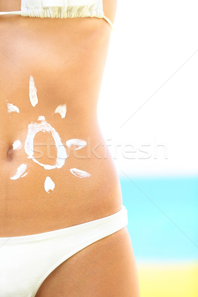 Krem do opalania kobieta słonecznej krem ochrony rysunek Zdjęcia stock © Maridav