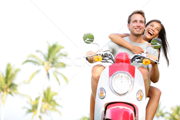 Szabad fiatal pér moped nyári vakáció boldog ünnepek Stock fotó © Maridav