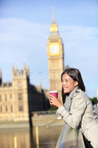 Foto d'archivio: Londra · donna · felice · Big · Ben · bere · caffè