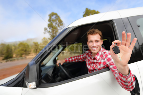 Mann fahren Mietbetrag Auto Autoschlüssel Stock foto © Maridav