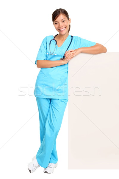 Orvosi orvos mutat üres tábla óriásplakát fiatal nő Stock fotó © Maridav