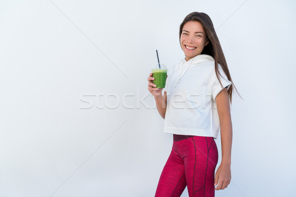 Nő iszik zöldség zöld detoxikáló smoothie Stock fotó © Maridav