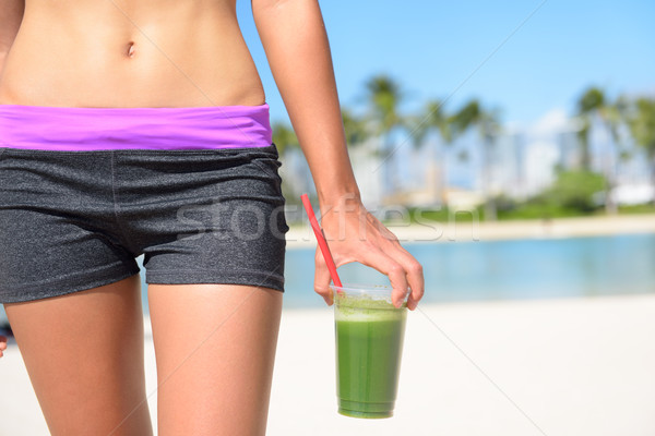 Stockfoto: Groene · plantaardige · smoothie · vrouw · wonen