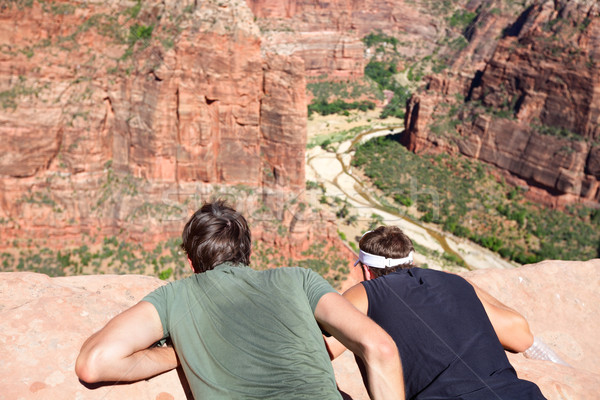 Stock photo: Hikers looking down Zion Canyon National Park Utah