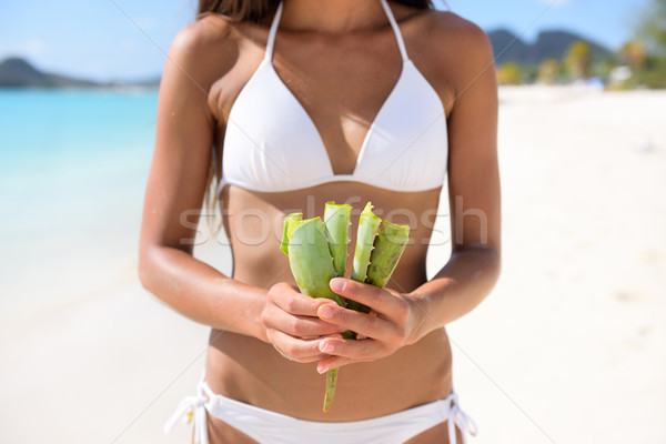 Aloe Vera - woman showing plant for skin care Stock photo © Maridav