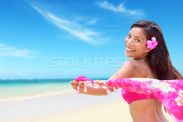 Foto stock: Playa · mujer · bikini · feliz · vacaciones · paraíso