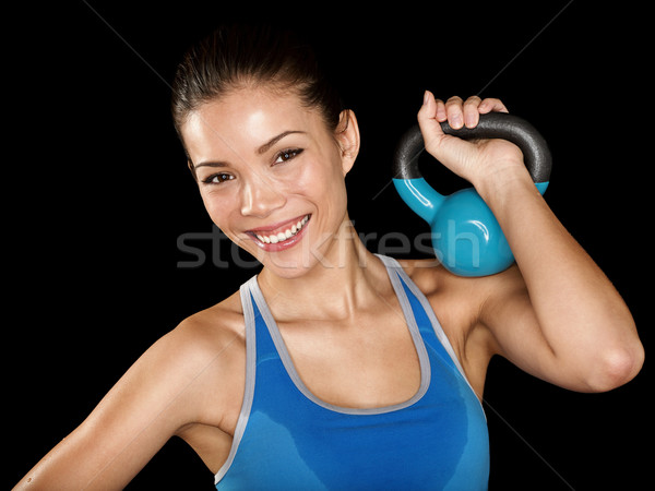 Fitness trece potrivi femeie kettlebells Imagine de stoc © Maridav
