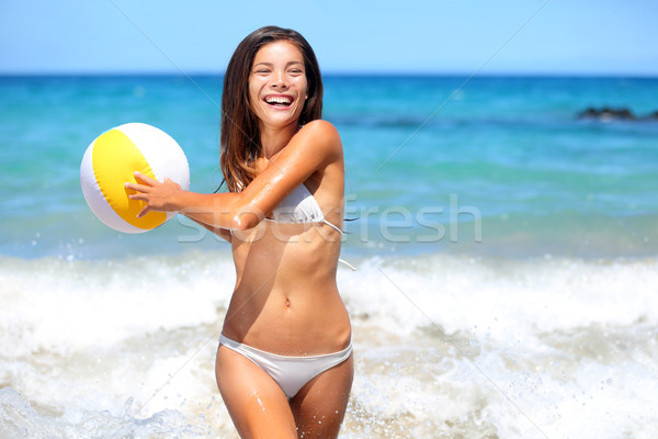 Beach woman playing with ball Stock photo © Maridav