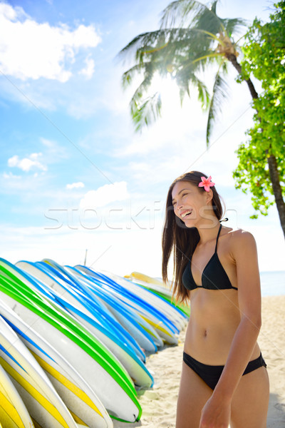 比基尼泳裝 女子 衝浪板 威基基 海灘 商業照片 © Maridav