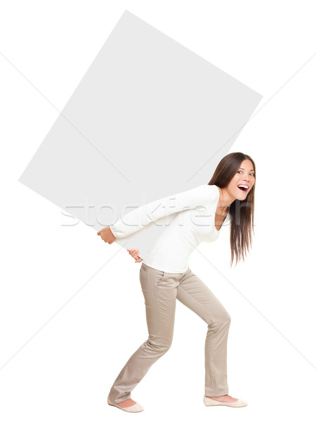 Vrouw tonen zwaar teken billboard Stockfoto © Maridav