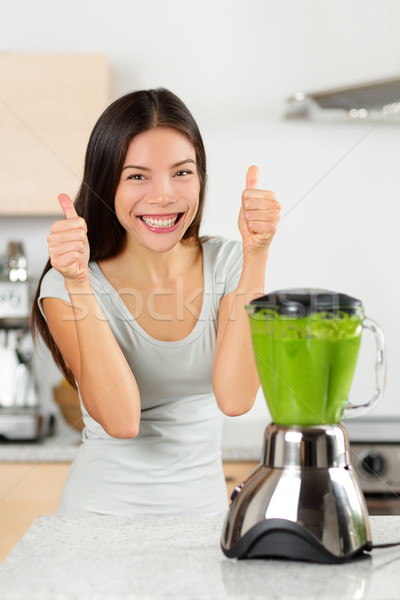 Vegetable smoothie woman happy thumbs up Stock photo © Maridav