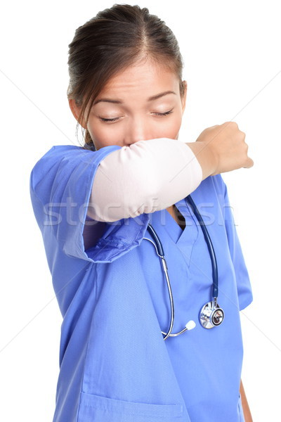 Stock fotó: Nő · orvosi · nővér · könyök · tüsszentés · orvos
