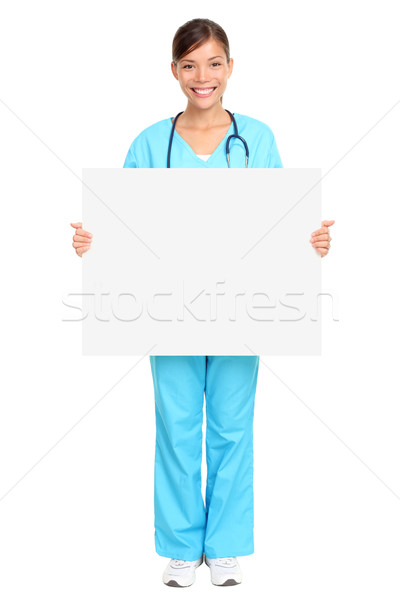 Foto stock: Médico · assinar · enfermeira · quadro · de · avisos · em · pé