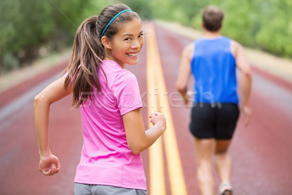 Stockfoto: Vrouw · runner · glimlachend · naar · camera · paar