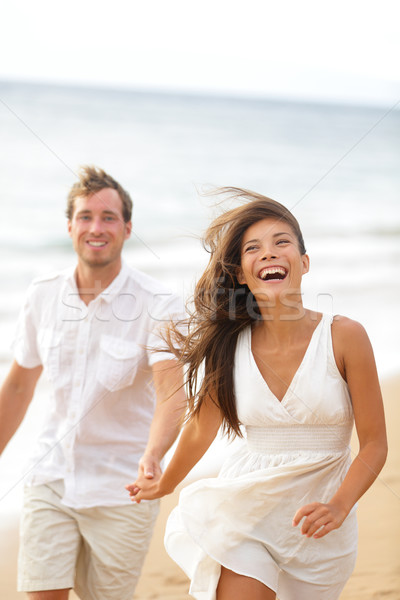 Foto stock: Playa · diversión · Pareja · riendo · ejecutando · junto