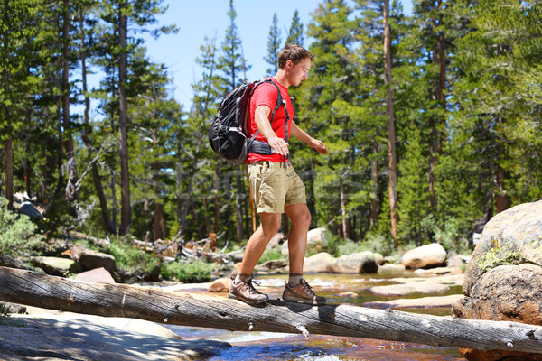 Foto d'archivio: Escursionista · uomo · escursioni · fiume · yosemite · piedi