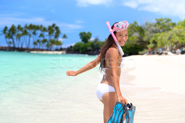 Happy beach vacation fun snorkel activity girl Stock photo © Maridav