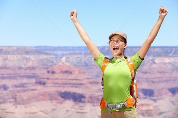 Stock photo: Celebrating happy hiker woman Grand Canyon